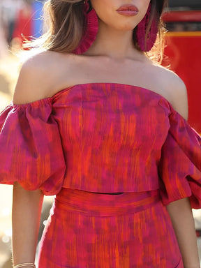 Conjunto Estampado com Blusa Ciganinha Bufante e Saia Lápis - Martina