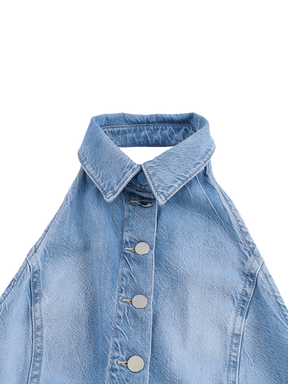 Macacão Jeans Pantalona com Decote Nadador e Bolsos - Jordana