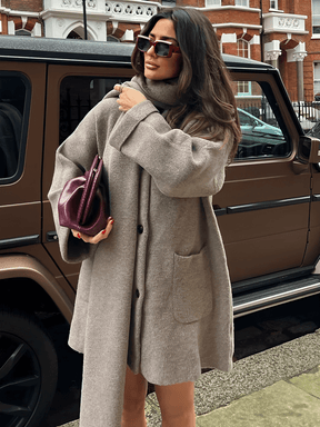 Casaco Oversized em Lã Batida com Cachecol Removível - Marjorie