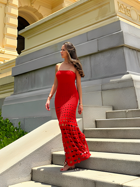 Vestido Longo de Tricô Tomara que Caia com Modelagem Sereia – Bella