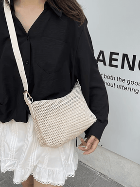 Bolsa Tiracolo de Palha com Alça Ajustável  Elegante em Couro PU- Coraline