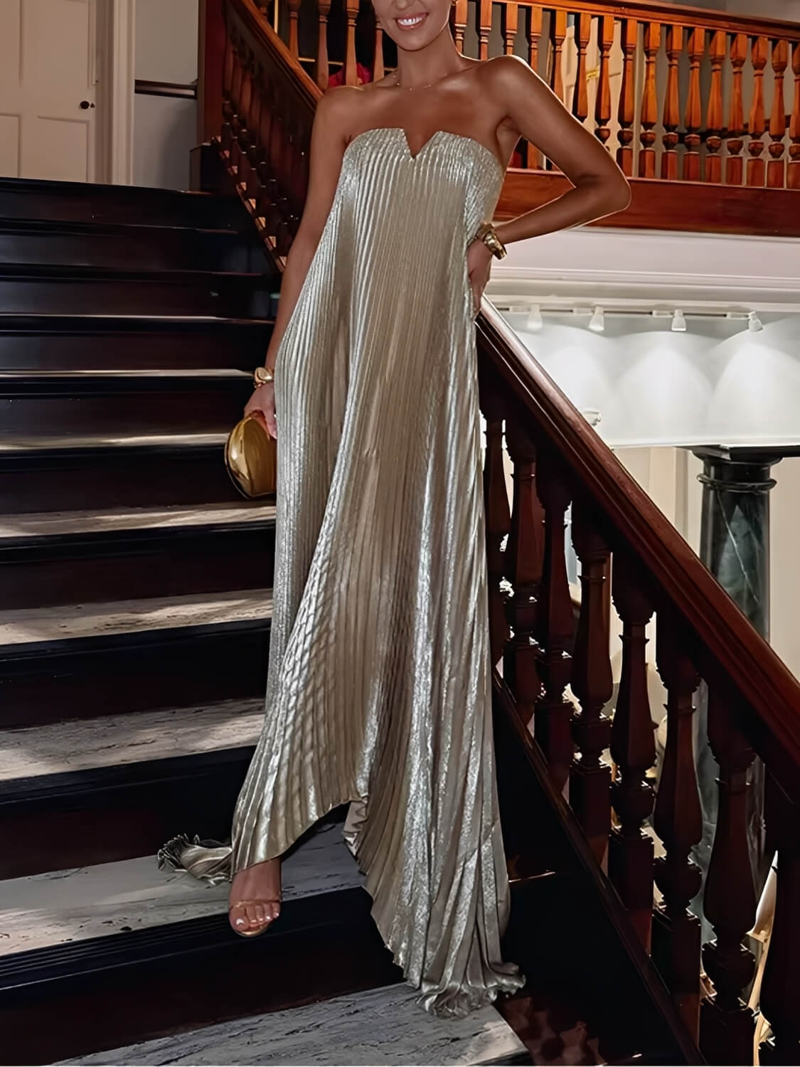 Vestido Longo Plissado Acetinado Tomara que Caia Assimétrico - Éris [FRETE FULL]