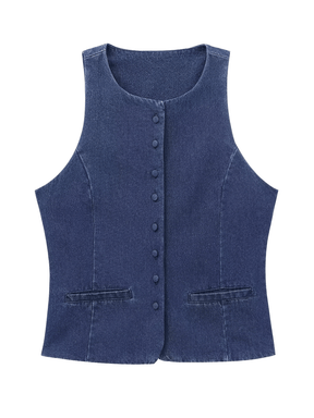 Colete Jeans Acinturado com Botões Frontais e Toque Retrô – Larissa