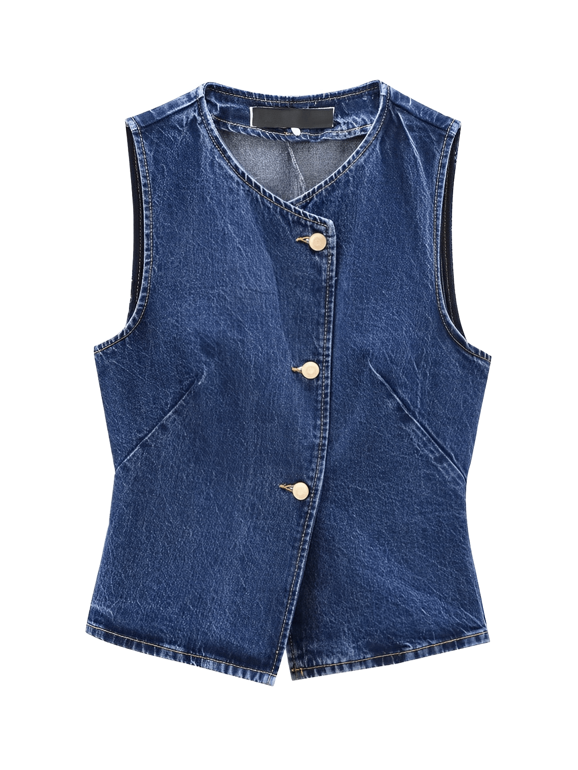 Colete Jeans Ajustado com Fechamento Assimétrico em Botões – Rose