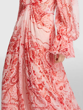Vestido Longo Estampado Acinturado com Mangas Longas Elegantes – Clarisse