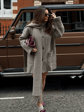 Casaco Oversized em Lã Batida com Cachecol Removível - Marjorie