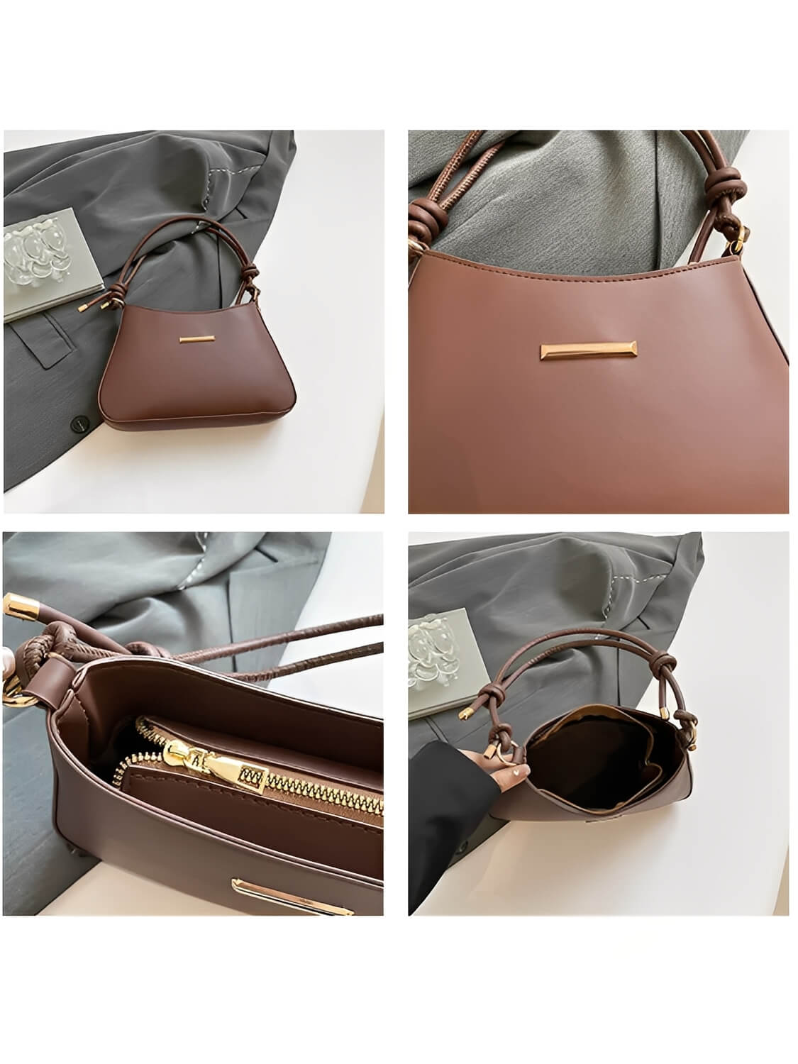 Bolsa Baguete Tiracolo em Couro PU e Alça Ajustável com Nó - Kaylee
