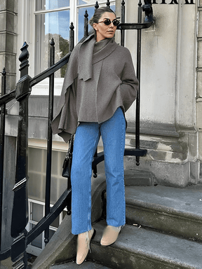 Casaco Poncho Assimétrico  com Gola Lenço – Alana