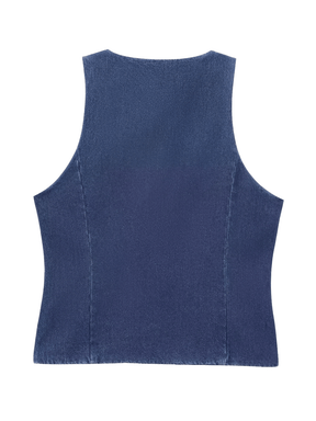 Colete Jeans Acinturado com Botões Frontais e Toque Retrô – Larissa