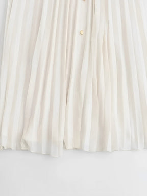 Vestido Chemise Midi Plissado com Botões Frontais – Fleur