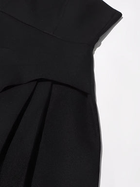 Vestido Midi Assimétrico Acinturado e Capa Sobreposta Removível – Soraya