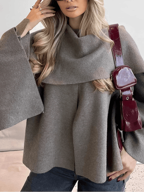 Casaco Poncho Assimétrico  com Gola Lenço – Alana