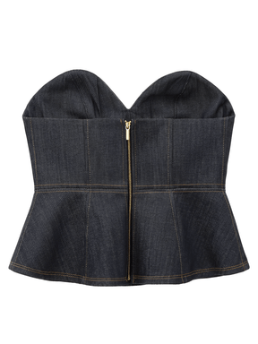 Conjunto Jeans 3 Peças Blazer Corset Peplum e Calça Pantalona - Kendall
