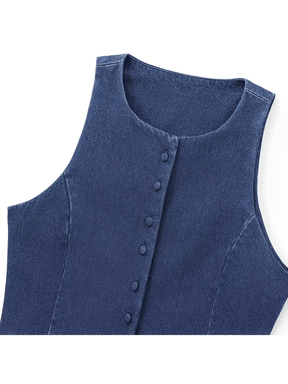 Colete Jeans Acinturado com Botões Frontais e Toque Retrô – Larissa