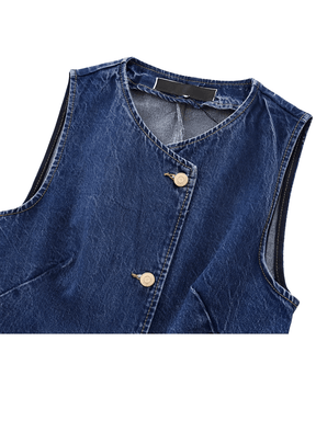 Colete Jeans Ajustado com Fechamento Assimétrico em Botões – Rose