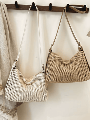 Bolsa Tiracolo de Palha com Alça Ajustável  Elegante em Couro PU- Coraline