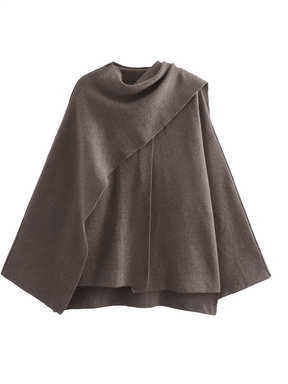 Casaco Poncho Assimétrico  com Gola Lenço – Alana