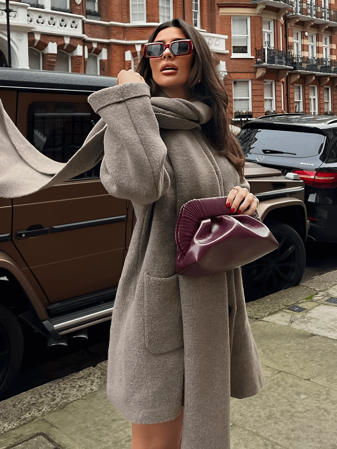 Casaco Oversized em Lã Batida com Cachecol Removível - Marjorie