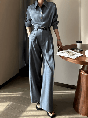 Calça Wide Leg em Alfaiataria Texturizada com Cintura Alta – Alyssa