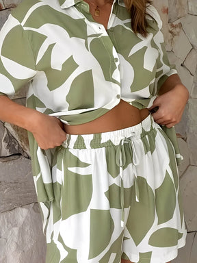Conjunto Estampado Camisa Gola Polo e Short Cós Alto de Amarrar - Amaryllis