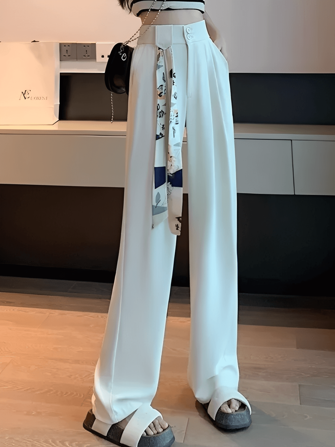 Calça  Alfaiataria Wide Leg Cintura Alta com Lenço Removível  – Amara [FRETE FULL]