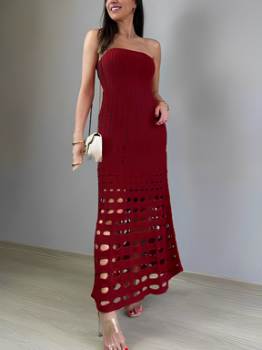 Vestido Longo de Tricô Tomara que Caia com Modelagem Sereia – Bella