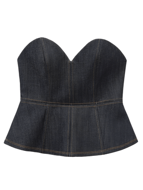 Conjunto Jeans 3 Peças Blazer Corset Peplum e Calça Pantalona - Kendall