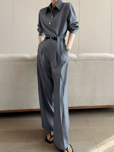Calça Wide Leg em Alfaiataria Texturizada com Cintura Alta – Alyssa