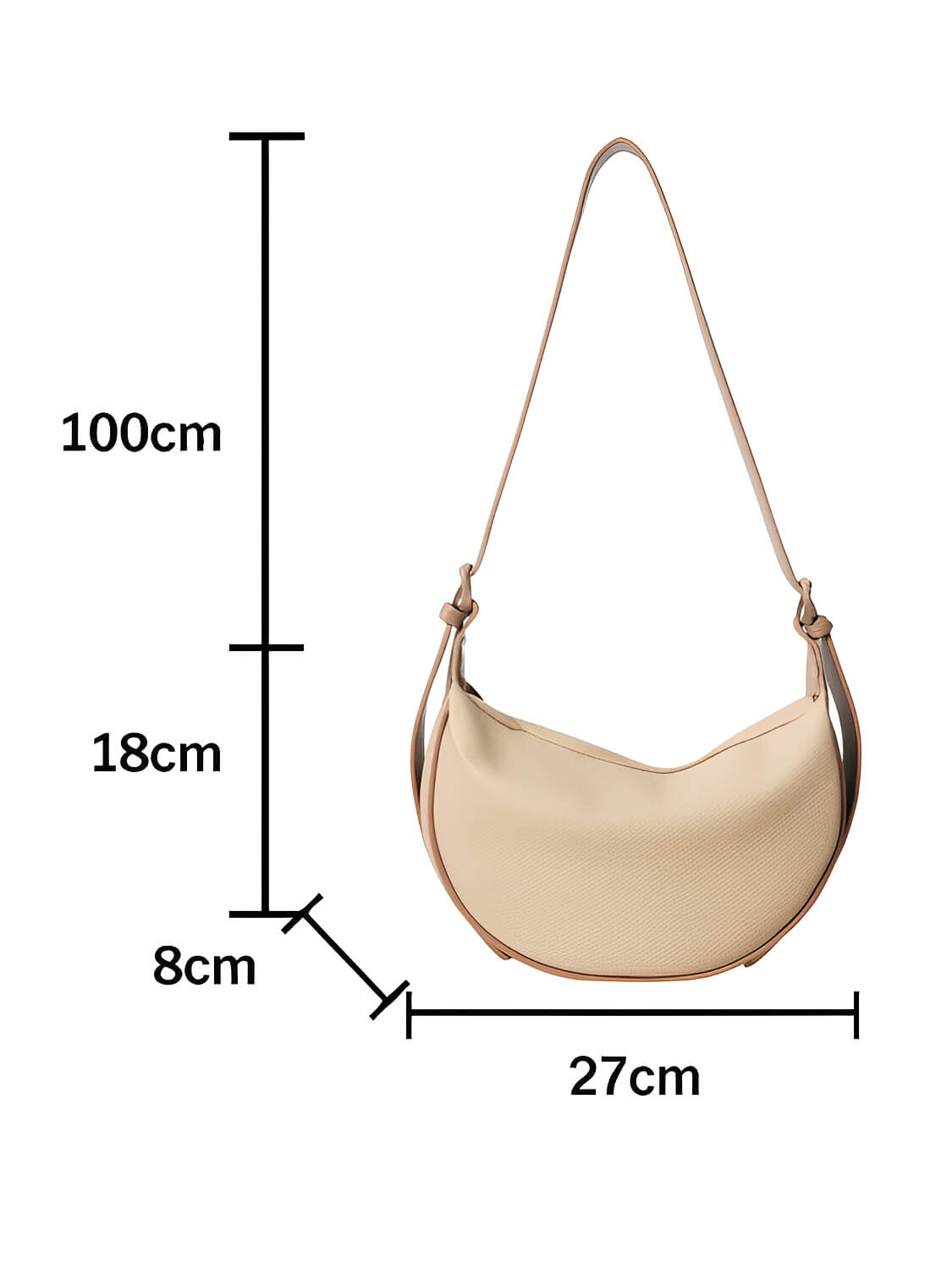Bolsa Tiracolo Meia-Lua Couro PU Texturizado com Alça Ajustável - Roselyn