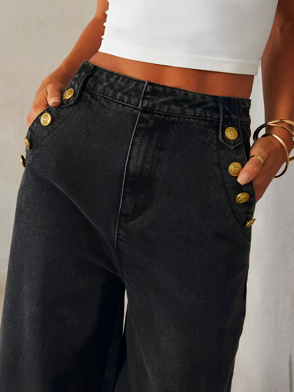 Calça Jeans Pantalona Feminina de Cintura Média – Luiza [FRETE FULL]
