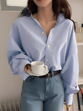 Camisa Oversized de Manga Longa com Colarinho Virado e Botões – Lane