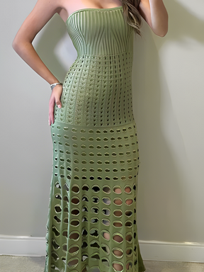 Vestido Longo de Tricô Tomara que Caia com Modelagem Sereia – Bella