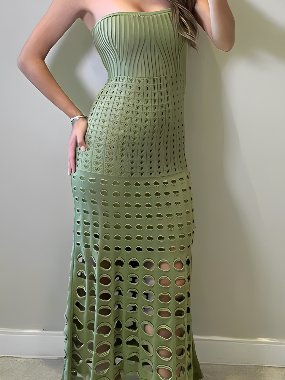 Vestido Longo de Tricô Tomara que Caia com Modelagem Sereia – Bella