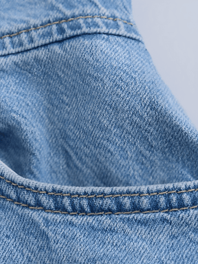 Macacão Jeans Pantalona com Decote Nadador e Bolsos - Jordana