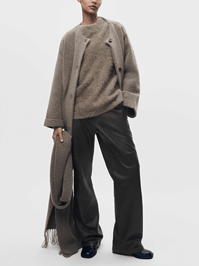 Casaco Oversized em Lã Batida com Cachecol Removível - Marjorie