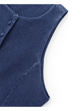 Colete Jeans Acinturado com Botões Frontais e Toque Retrô – Larissa