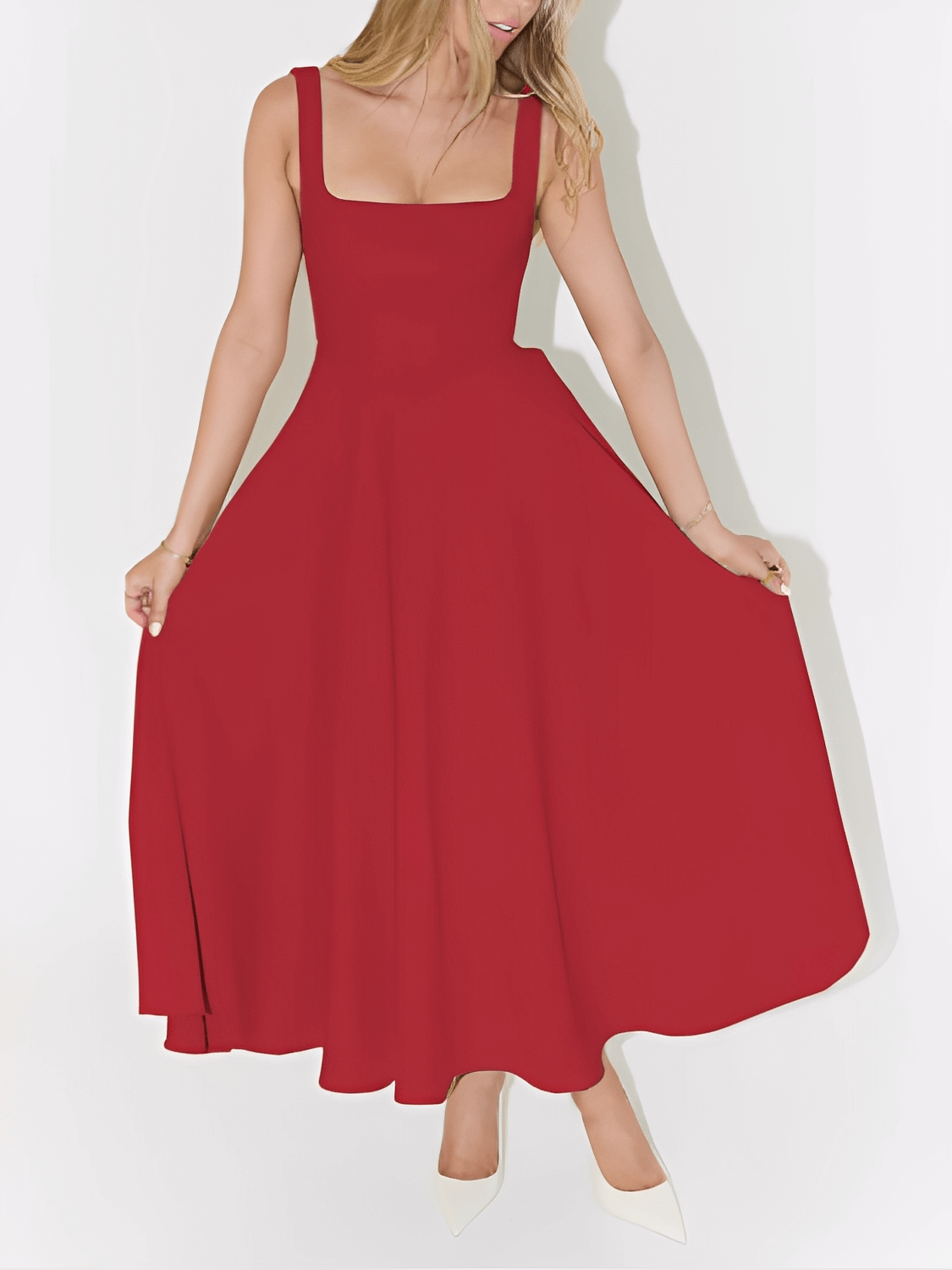 Vestido Longo Evasê com Corset Estruturado e Decote Quadrado - Luciene [FRETE FULL]