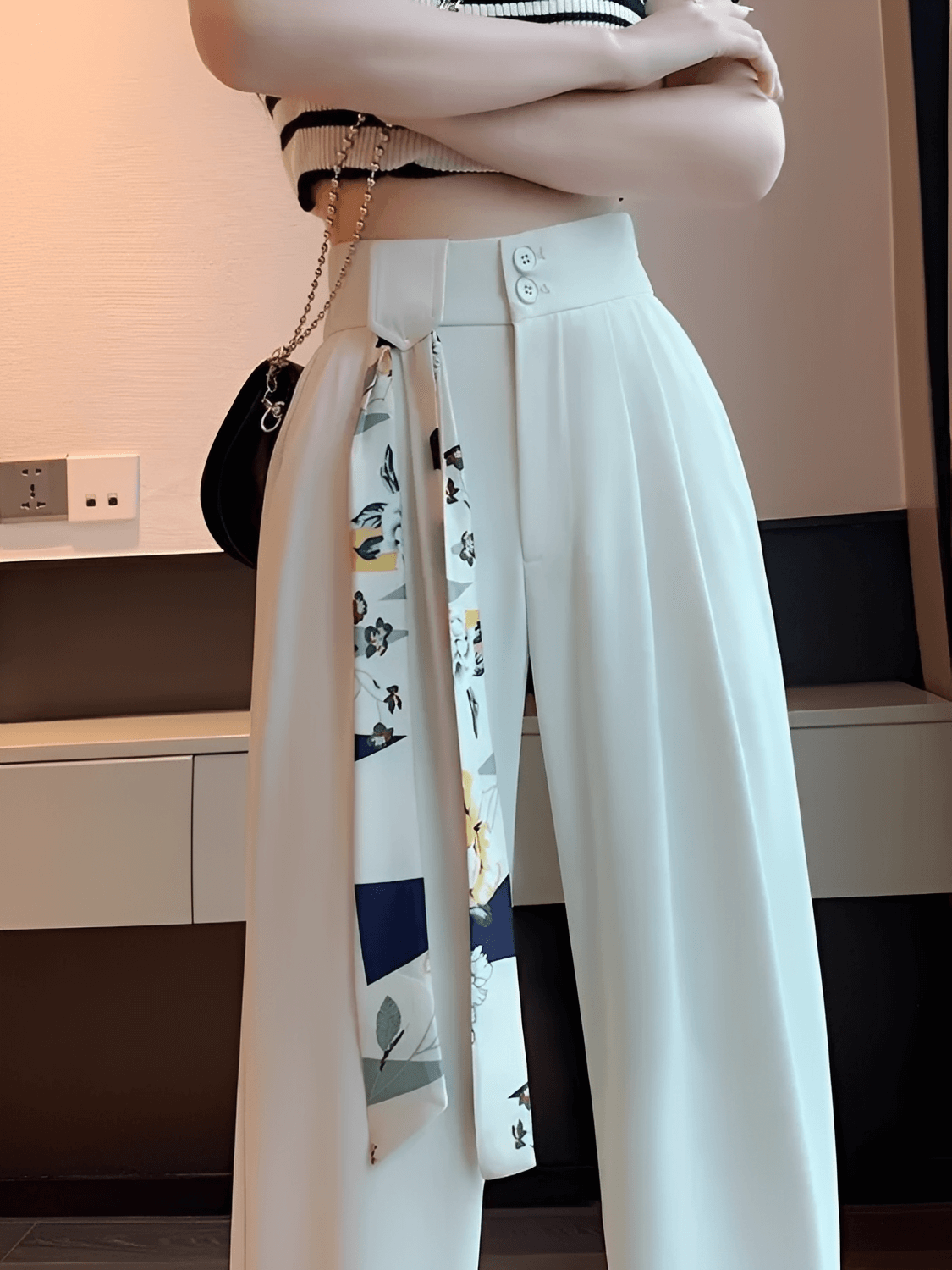 Calça  Alfaiataria Wide Leg Cintura Alta com Lenço Removível  – Amara [FRETE FULL]