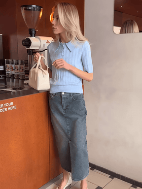 Blusa em Tricô Gola Polo com Costura em Relevo e Botões – Lily