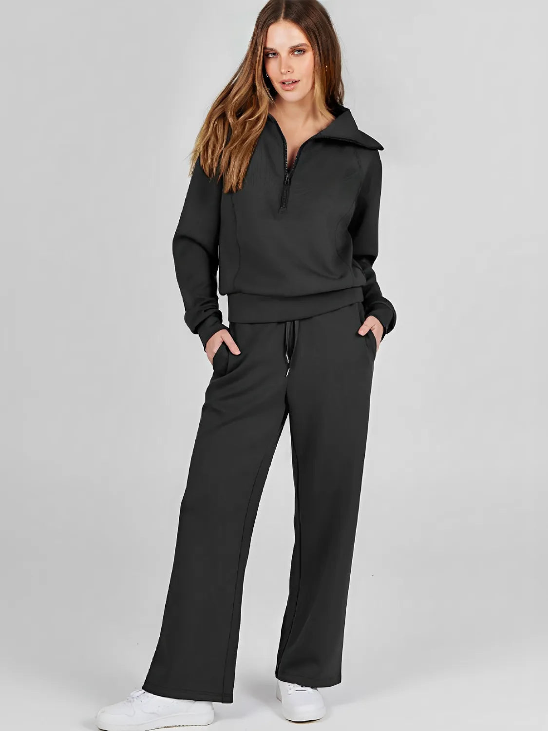 Conjunto Feminino com Suéter Gola Alta Ajustável e Calça Cintura Média com Ajuste de Cordão - Alessandra [FRETE FULL]