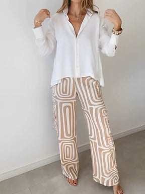 Conjunto com Camisa de Manga Longa e Calça Estampa Geométrica - Bianca