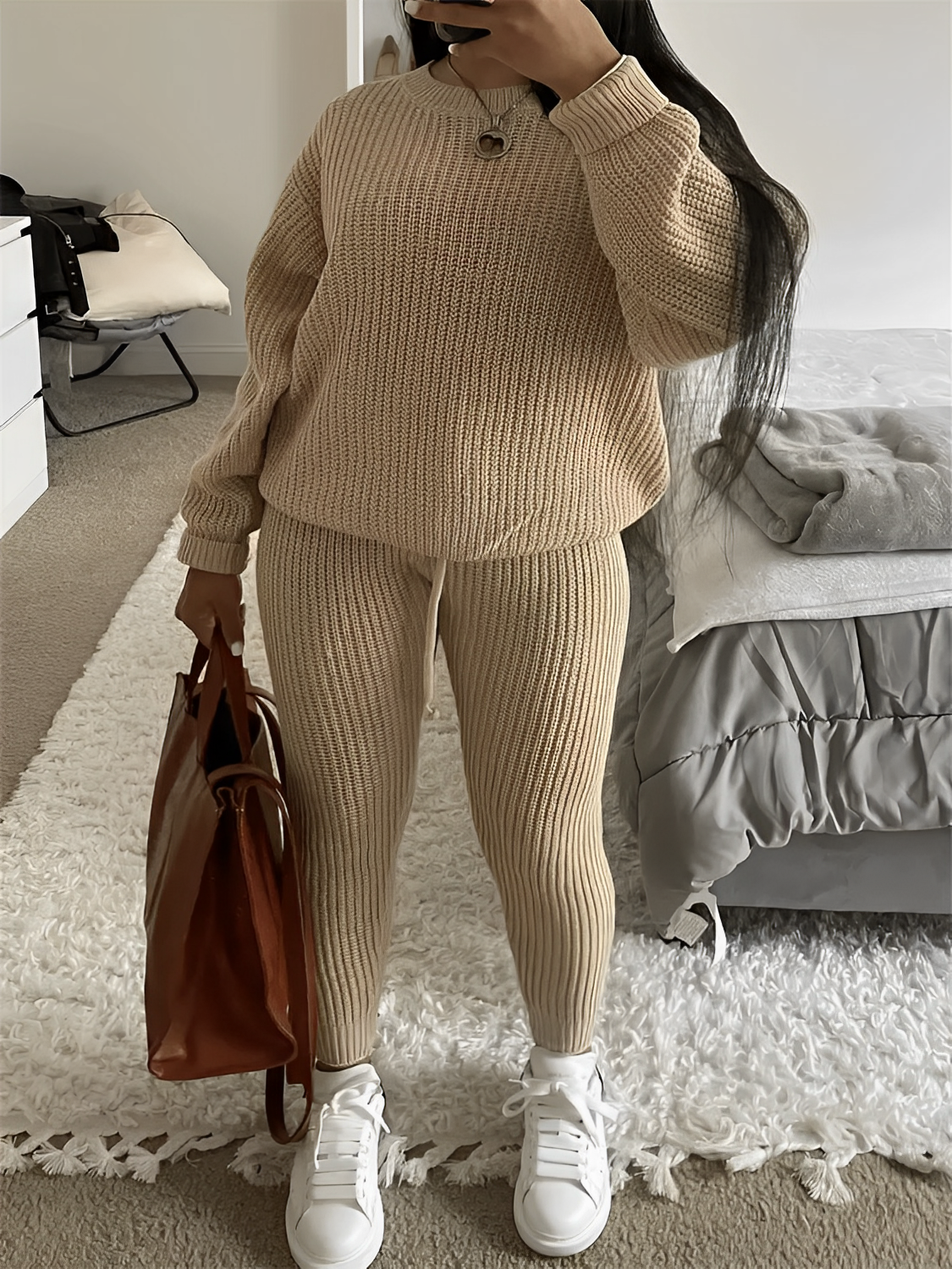 Conjunto de Tricô com Suéter Oversized e Calça Legging Ajustável – Ranya [FRETE FULL]