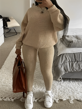 Conjunto de Tricô com Suéter Oversized e Calça Legging Ajustável – Ranya [FRETE FULL]