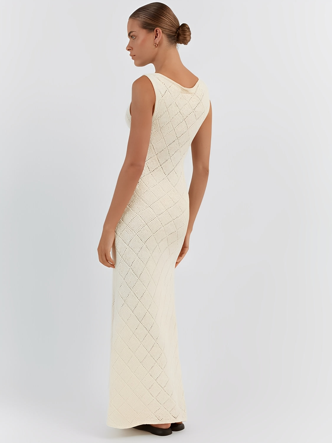 Vestido Longo em Crochê Vazado com Fenda Lateral – Filipa [FRETE FULL]