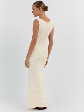 Vestido Longo em Crochê Vazado com Fenda Lateral – Filipa [FRETE FULL]