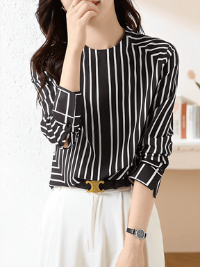 Camisa com Design Geométrico em Listras e Punhos com Botões - Leah