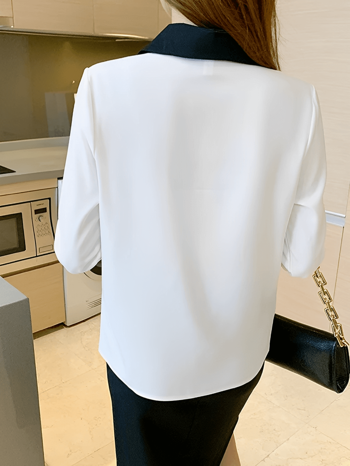 Camisa Chiffon Bicolor Contrastante e Botões Perolados  – Monica [FRETE FULL]
