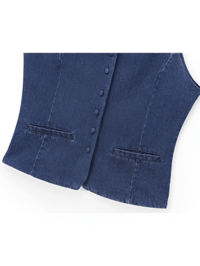 Colete Jeans Acinturado com Botões Frontais e Toque Retrô – Larissa