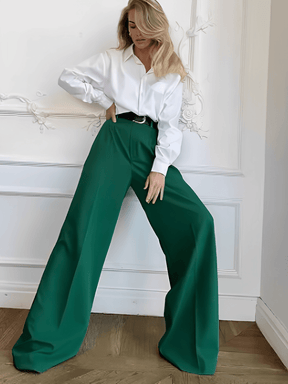 Calça Feminina Wide Leg em Alfaiataria com Cintura Alta e Bolsos – Madison [FRETE FULL]