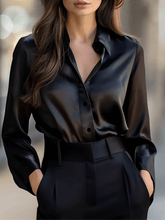 Camisa Acetinada com Gola Lapela e Punhos Retos – Iolanda[FRETE FULL]